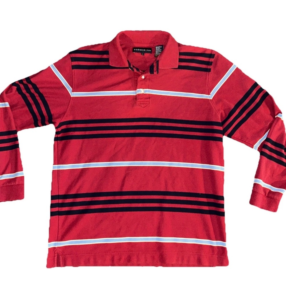 Vintage Siegfried & Company Men Large Stripes Long Sleeve Polo red